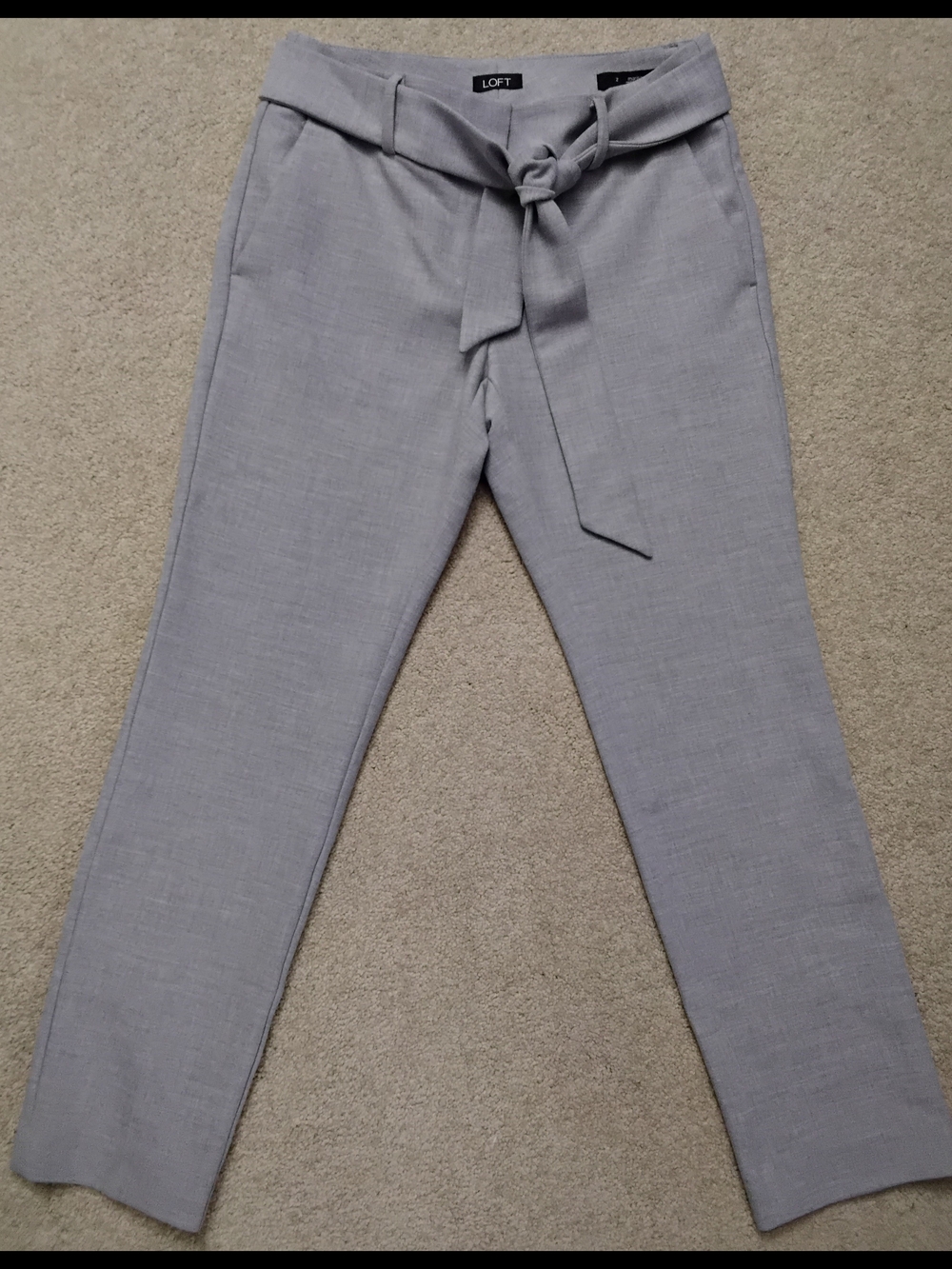 LOFT Light Gray Ankle Cropped Tie-Waist Dress Pants, Women's